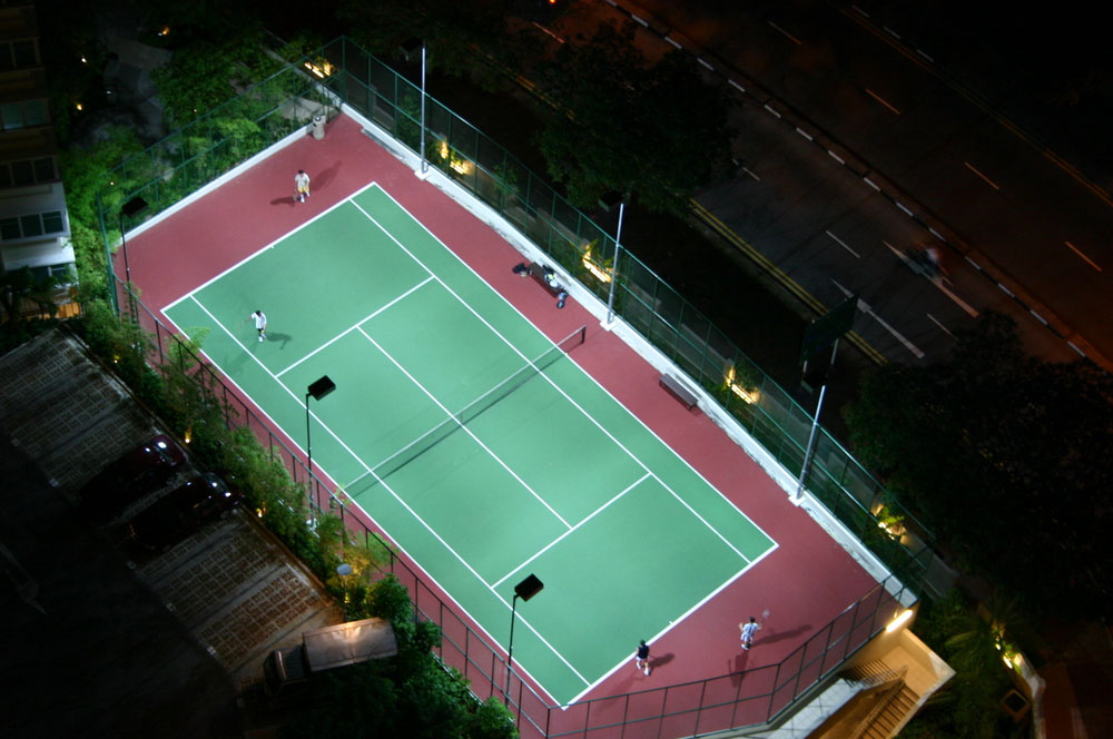 tennis court with LED lights